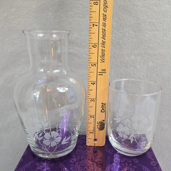 Princess House Heritage Bedside Etched Crystal Water Carafe & Drinking Glass NEW - Picture 5 of 5